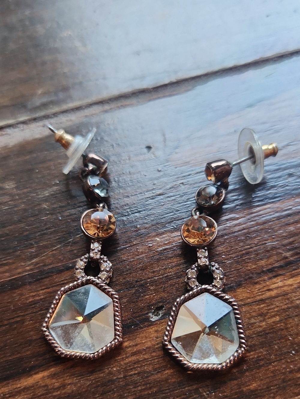 Givenchy Crystal Drop Dangle Earrings - Clear and Champagne